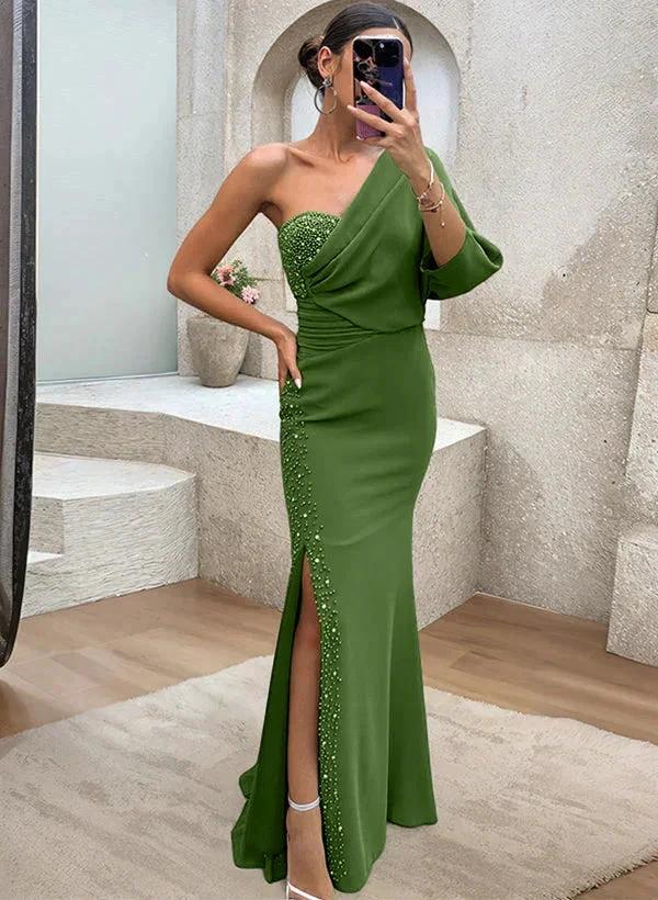 Trumpet/Mermaid One-Shoulder Mother of the Bride Dresses with Split Side &amp; Beading by Dreamylily
