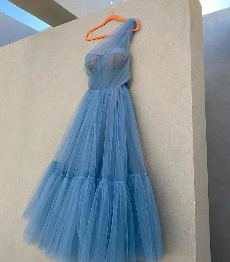 One Shoulder Tulle Prom Dress SYP167 by vivymakudress