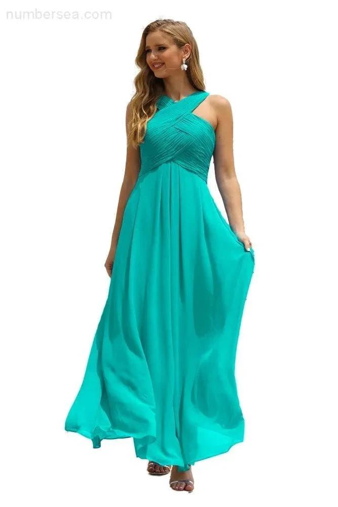 Numbersea Women Halter Chiffon Bridesmaid Dress A-line Long Formal Prom Gown SEA28015 by numbersea