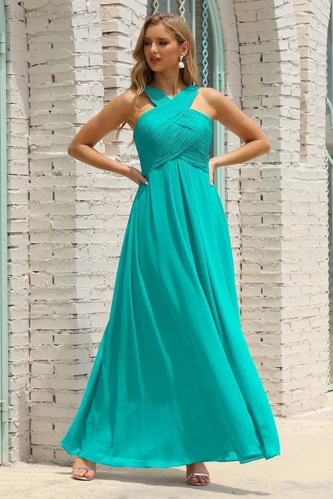 Numbersea Women Halter Chiffon Bridesmaid Dress A-line Long Formal Prom Gown SEA28015 by numbersea