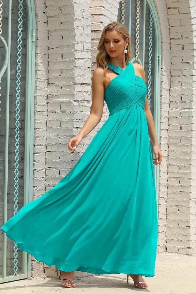 Numbersea Women Halter Chiffon Bridesmaid Dress A-line Long Formal Prom Gown SEA28015 by numbersea