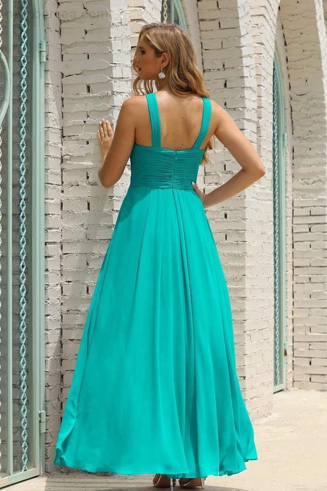 Numbersea Women Halter Chiffon Bridesmaid Dress A-line Long Formal Prom Gown SEA28015 by numbersea
