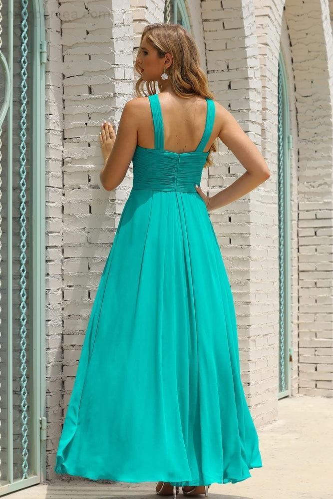 Numbersea Women Halter Chiffon Bridesmaid Dress A-line Long Formal Prom Gown SEA28015 by numbersea