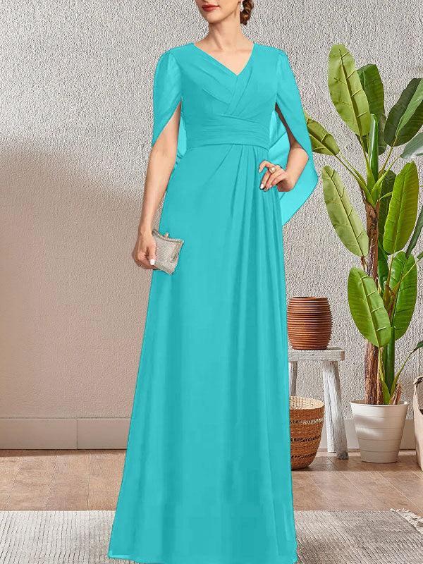 Dark Navy A-Line V-Neck Long Mother of Bride Dress by Dreamylily