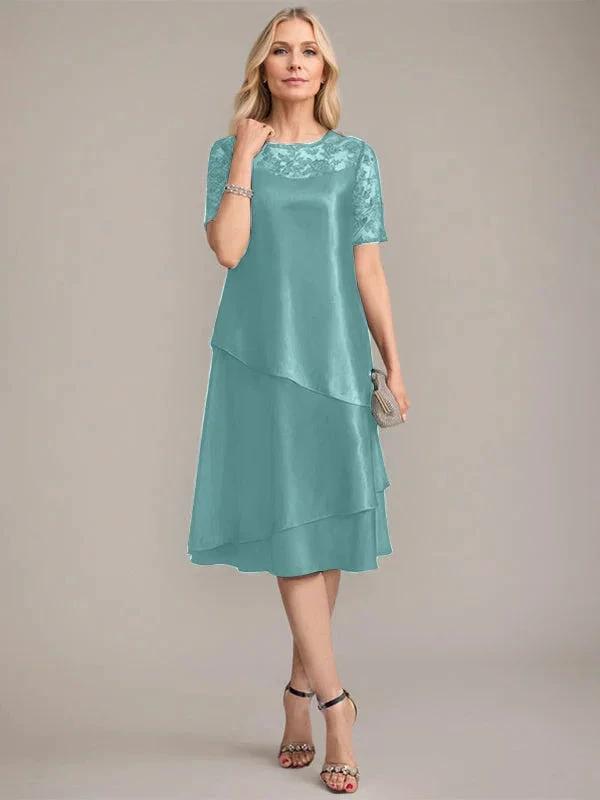 A-Line Scoop Knee-Length Mother of the Bride Dress With Applique &amp; Sequins by Dreamylily