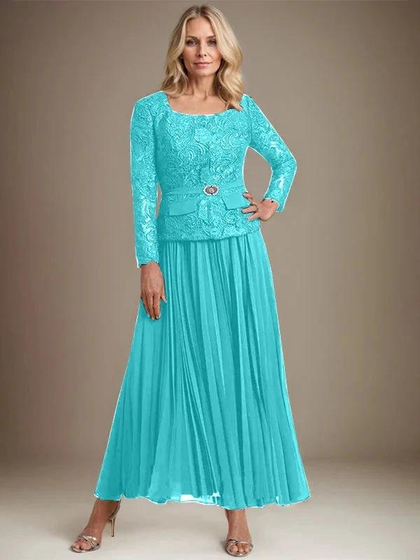 A-line Square Ankle-Length Chiffon Mother of the Bride Dress With Pleated by Dreamylily