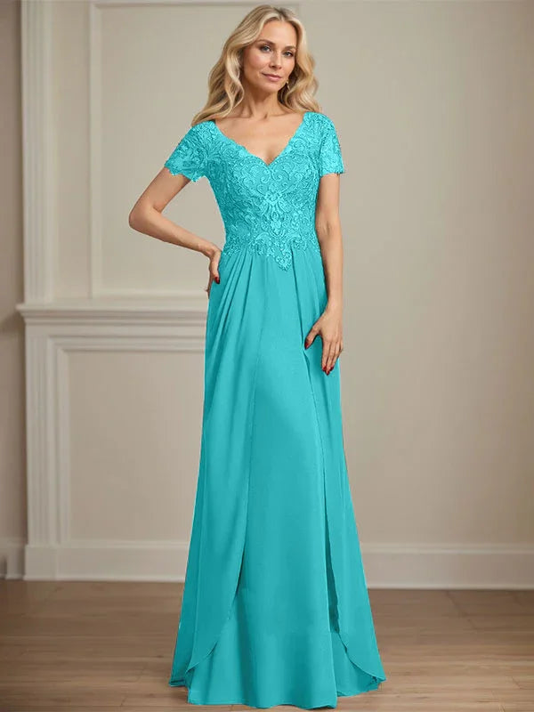 A-line V-Neck Floor-Length Chiffon Lace Mother of the Bride Dress by Dreamylily