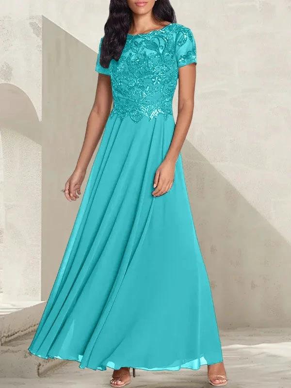 Charcoal Grey A-Line Scoop Long Mother of the Bride Dress With Beadings by Dreamylily