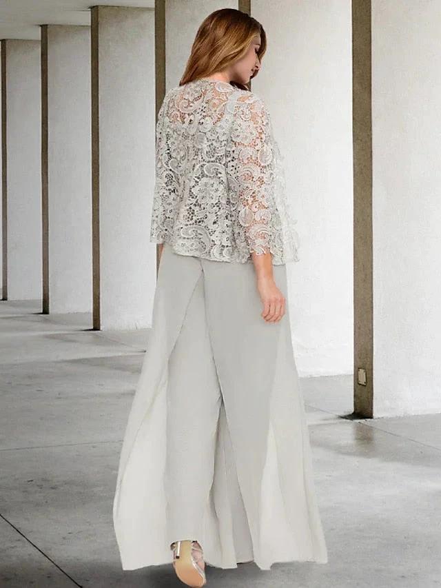 Chiffon Square Neck Mother of the Bride Pantsuits with Jacket by Dreamylily