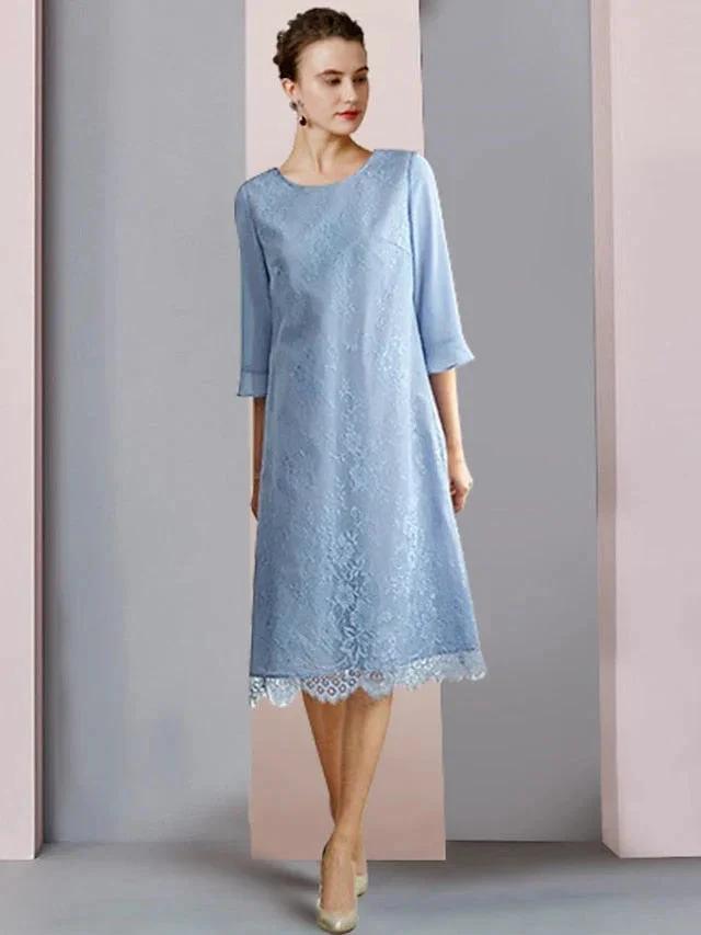Sheath/Column Scoop Tea-Length Mother of the Bride Dresses by Dreamylily