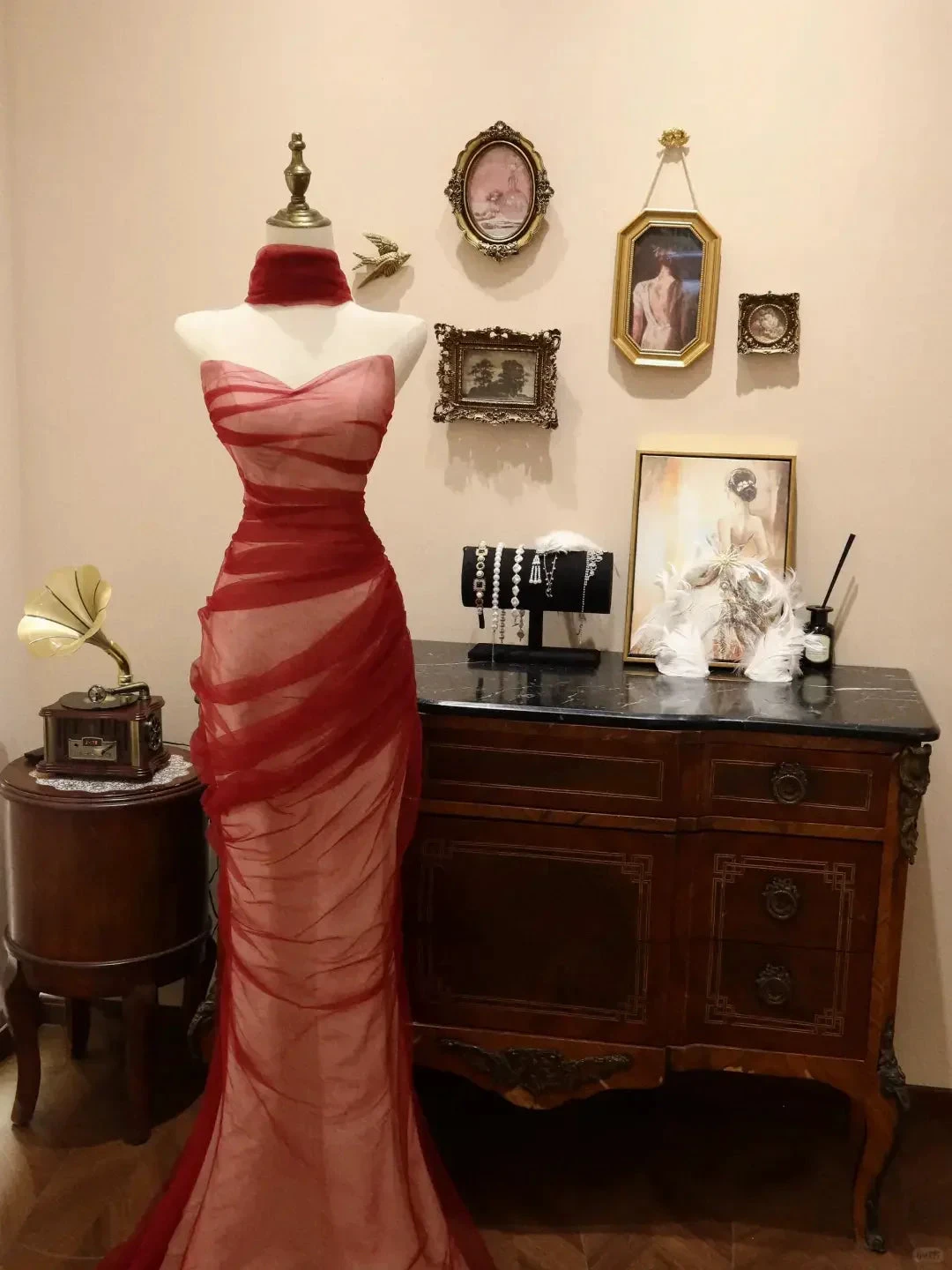 Elegant Strapless Red Tulle Mermaid Evening Dress Formal Prom Dress Y8596 by simplepromdress