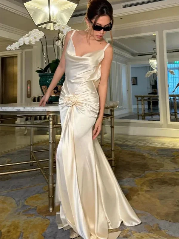 Classy White Mermaid Prom Evening Dress With Flowers,Formal Wedding Dress Y8227 by simplepromdress