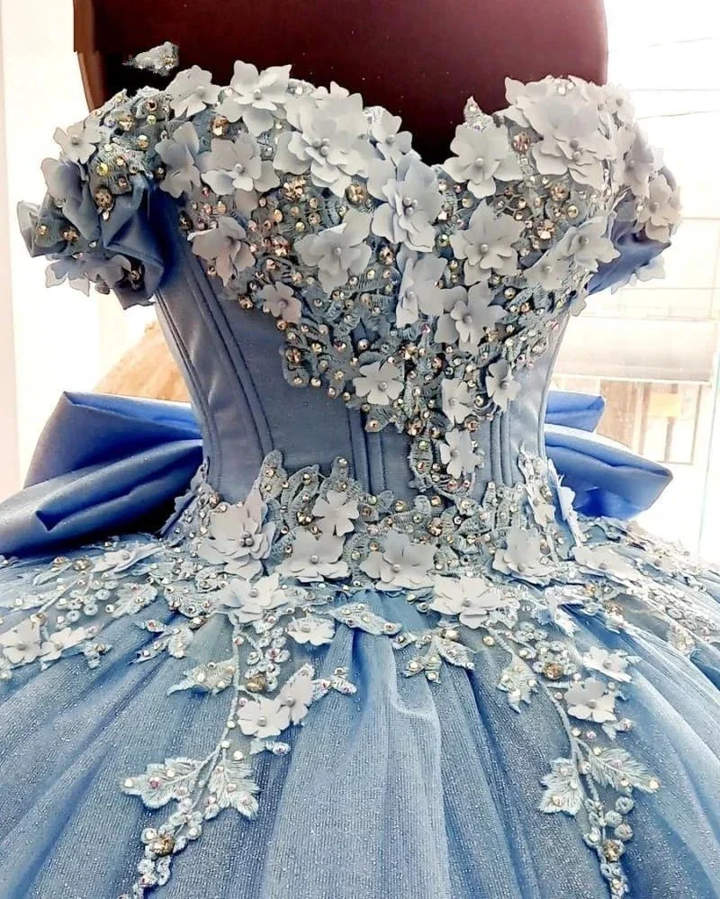 Beaded Princess Quinceanera Dresses with Big Bow Sweet 15 16 Ball Gown Y1485 by simplepromdress