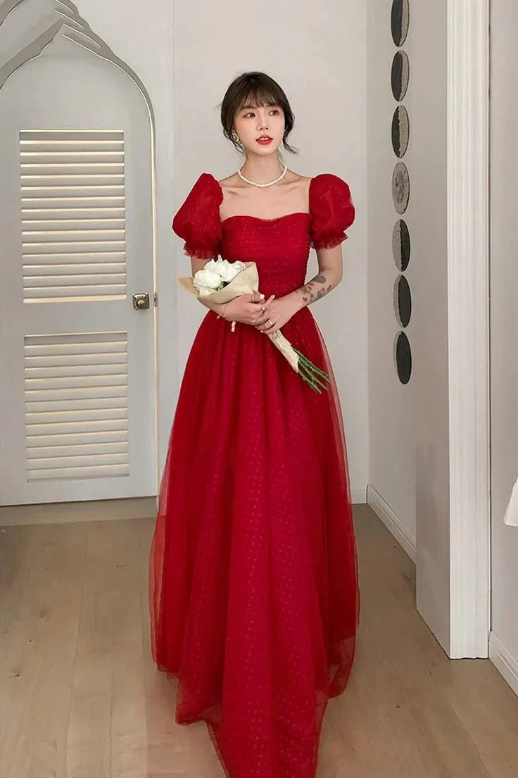 Pretty Red Tulle A Line Prom Dress Long Evening Dress Y7771 by simplepromdress