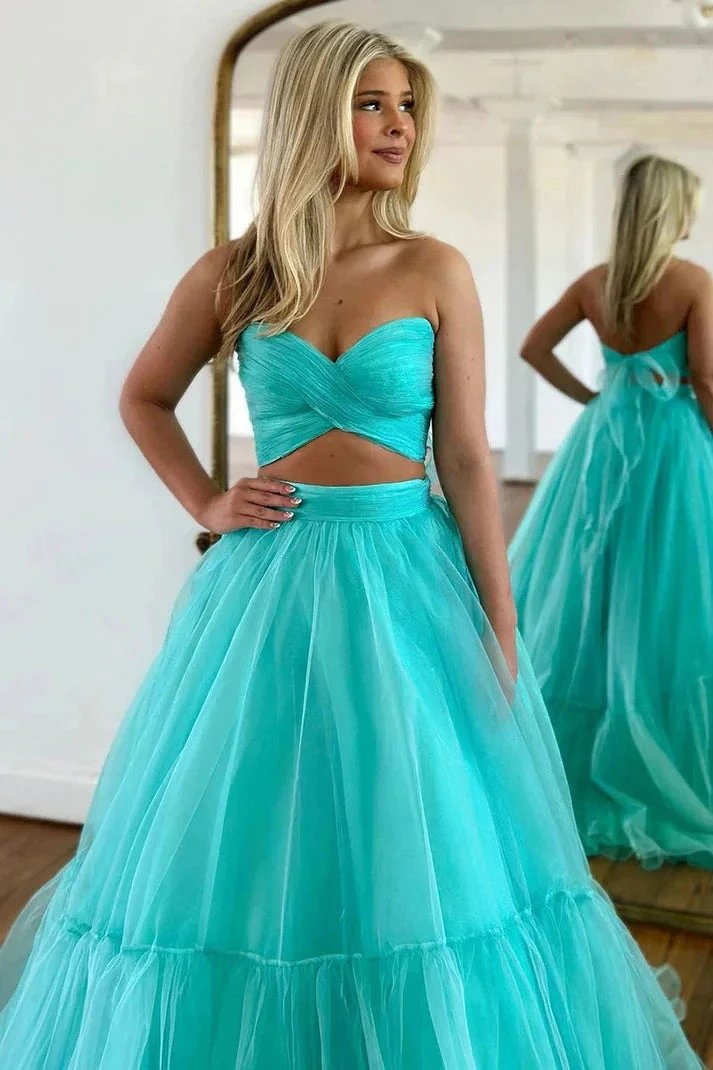Unique Off Shoulder A-line Mint Green Tulle Prom Long Formal Dress PSK452 by pgmdress