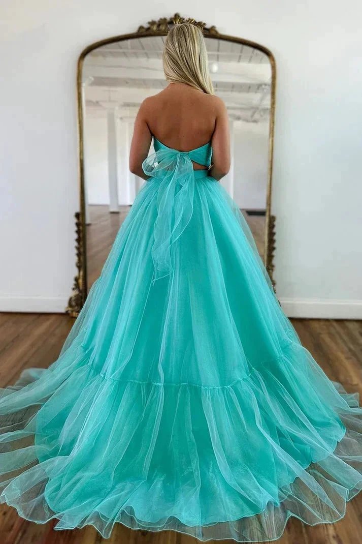 Unique Off Shoulder A-line Mint Green Tulle Prom Long Formal Dress PSK452 by pgmdress