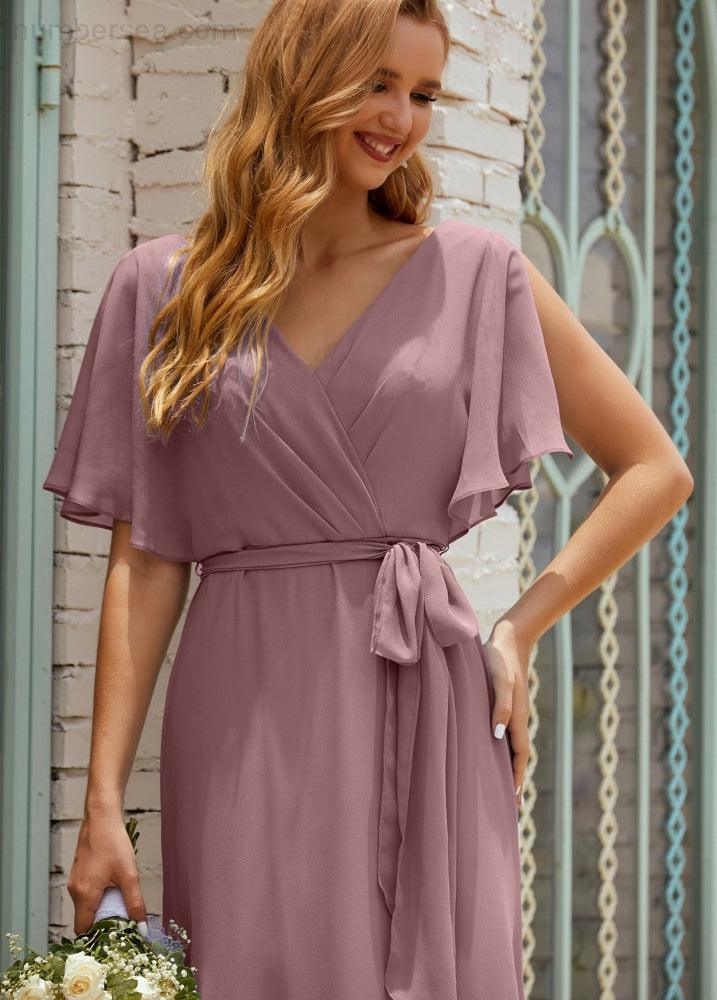 Numbersea V-Neck Bridesmaid Dress Long Formal Dresses with Belt for 28022 by numbersea