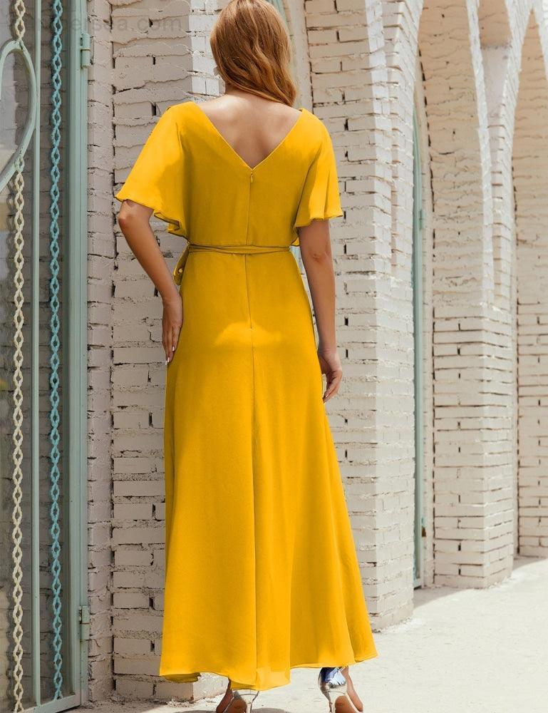 Numbersea V-Neck Bridesmaid Dress Long Formal Dresses with Belt for 28022 by numbersea
