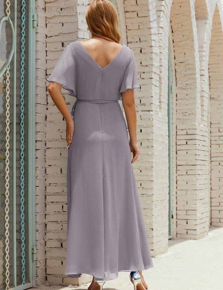 Numbersea V-Neck Bridesmaid Dress Long Formal Dresses with Belt for 28022 by numbersea