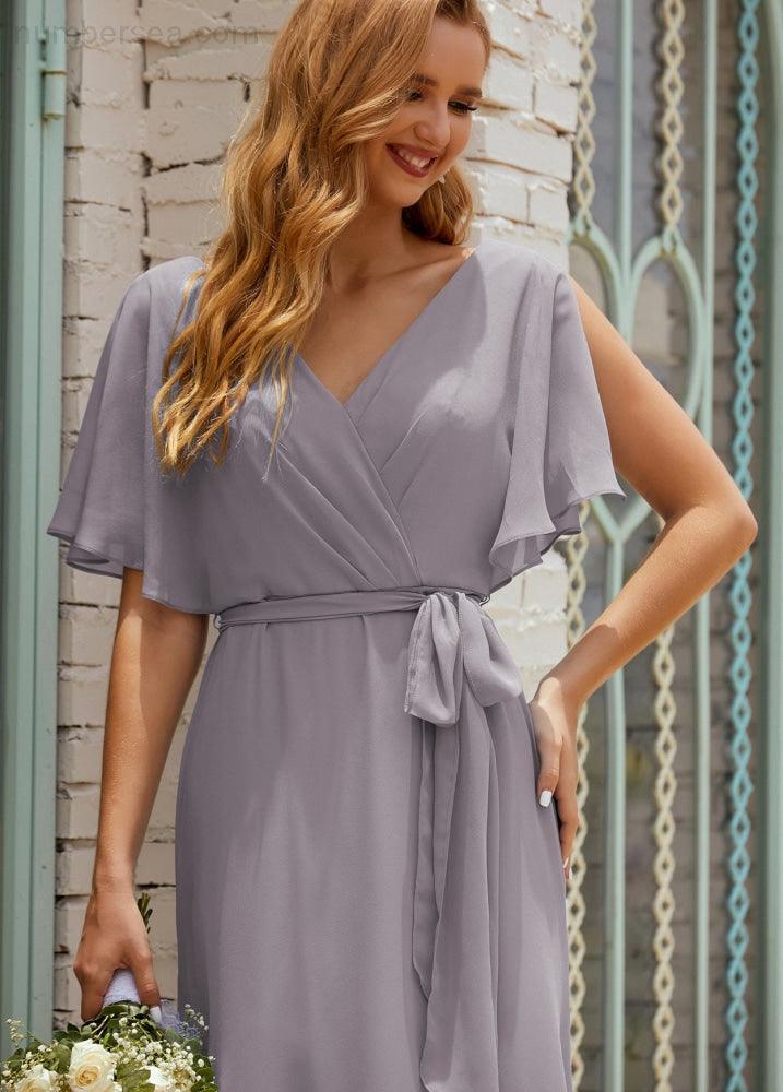Numbersea V-Neck Bridesmaid Dress Long Formal Dresses with Belt for 28022 by numbersea