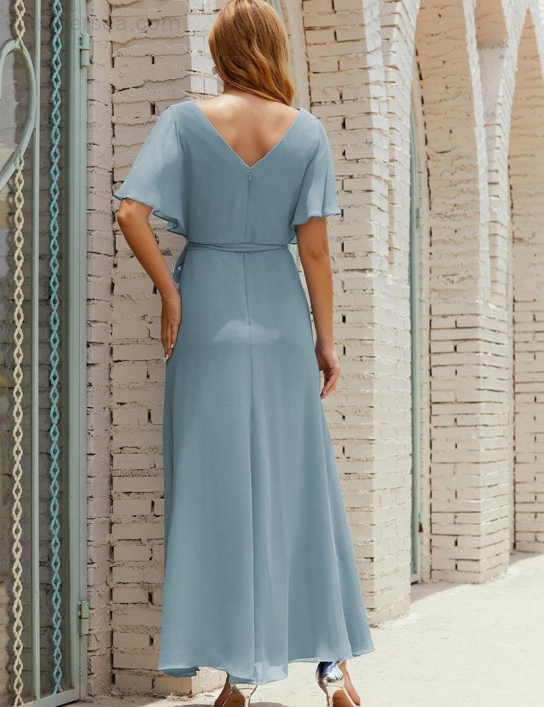 Numbersea V-Neck Bridesmaid Dress Long Formal Dresses with Belt for 28022 by numbersea