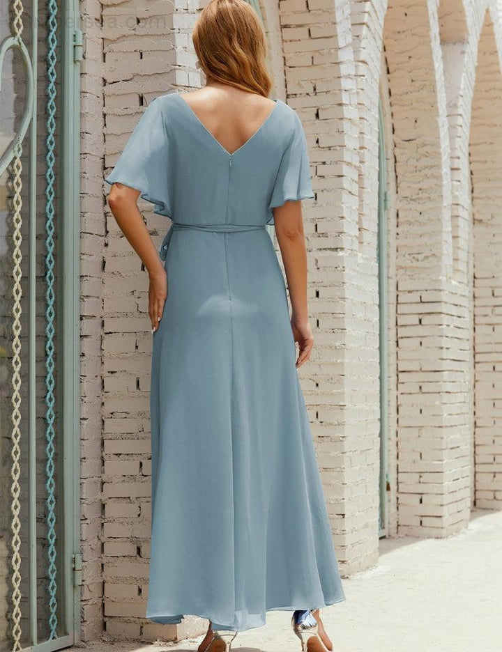 Numbersea V-Neck Bridesmaid Dress Long Formal Dresses with Belt for 28022 by numbersea