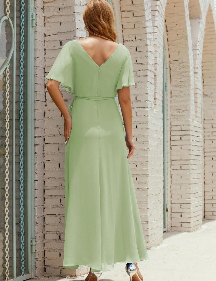 Numbersea V-Neck Bridesmaid Dress Long Formal Dresses with Belt for 28022 by numbersea