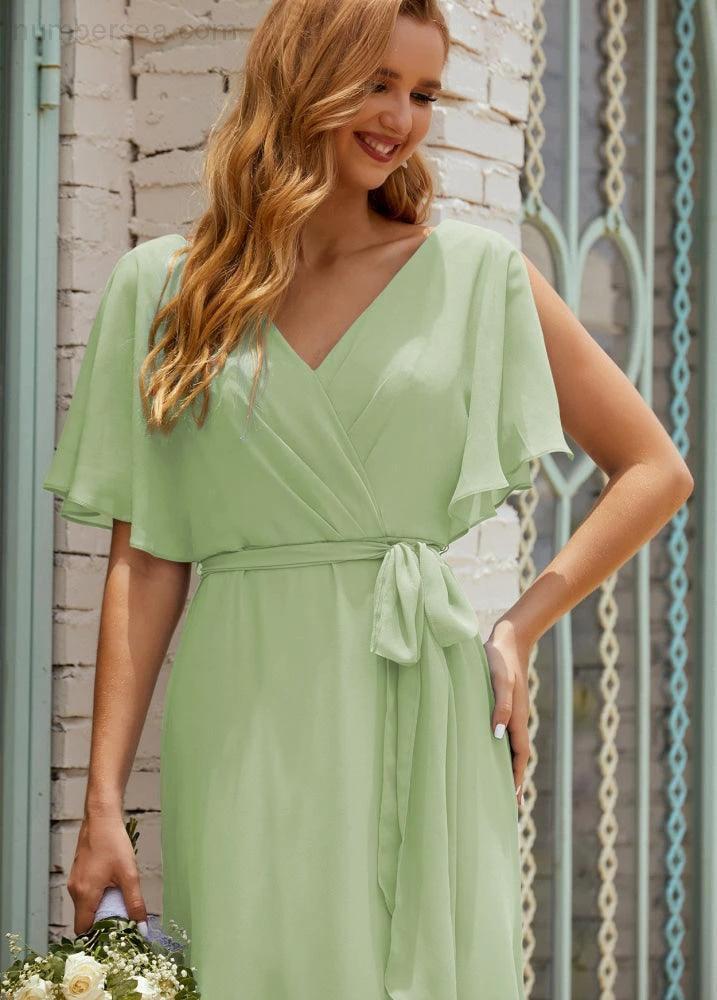 Numbersea V-Neck Bridesmaid Dress Long Formal Dresses with Belt for 28022 by numbersea