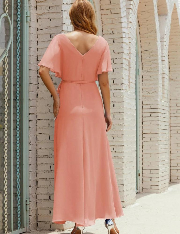 Numbersea V-Neck Bridesmaid Dress Long Formal Dresses with Belt for 28022 by numbersea