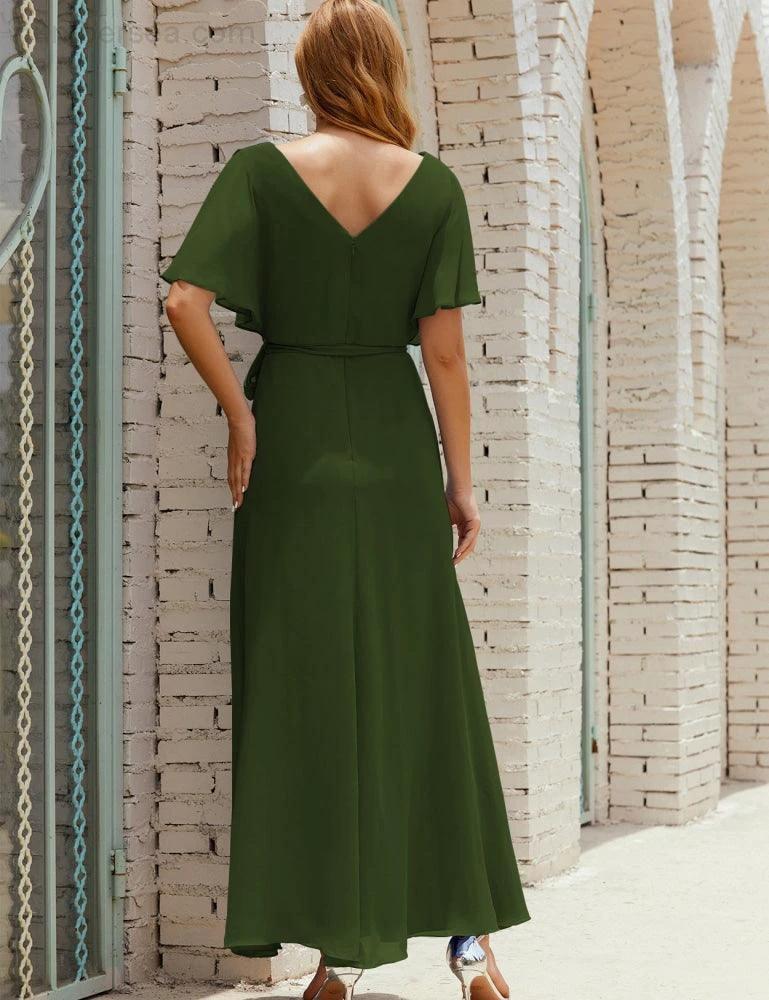 Numbersea V-Neck Bridesmaid Dress Long Formal Dresses with Belt for 28022 by numbersea