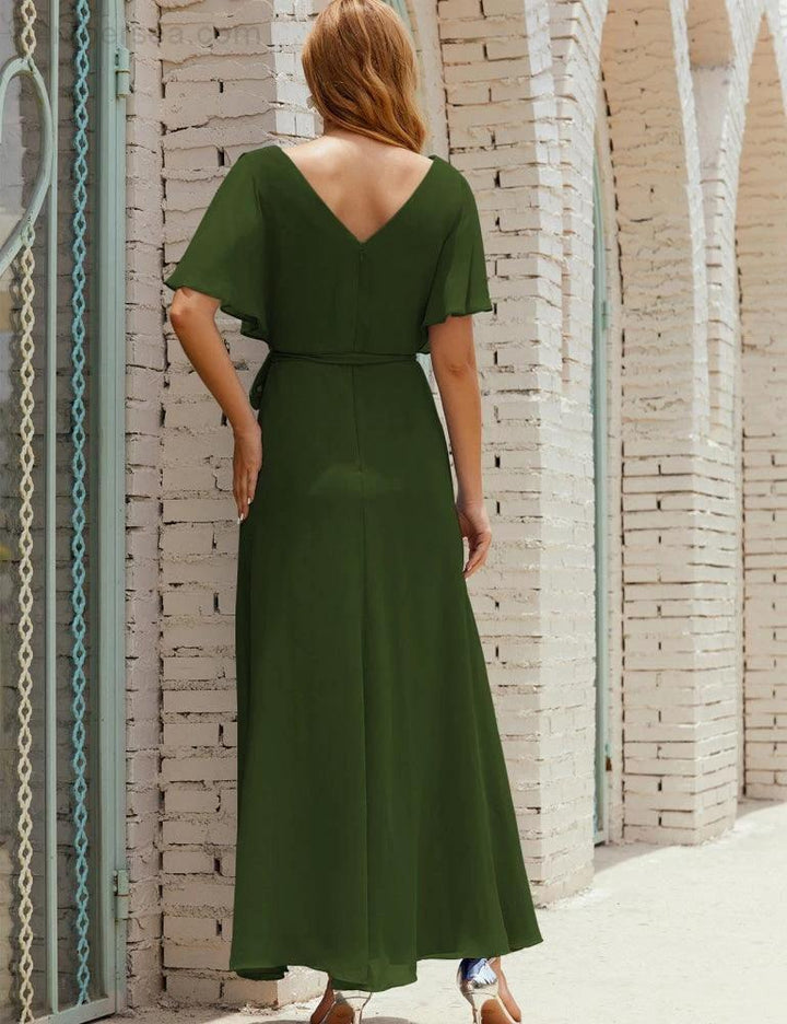 Numbersea V-Neck Bridesmaid Dress Long Formal Dresses with Belt for 28022 by numbersea