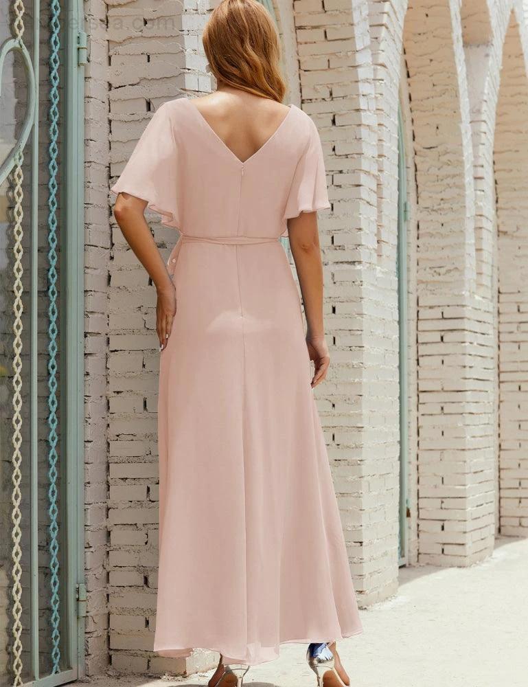 Numbersea V-Neck Bridesmaid Dress Long Formal Dresses with Belt for 28022 by numbersea