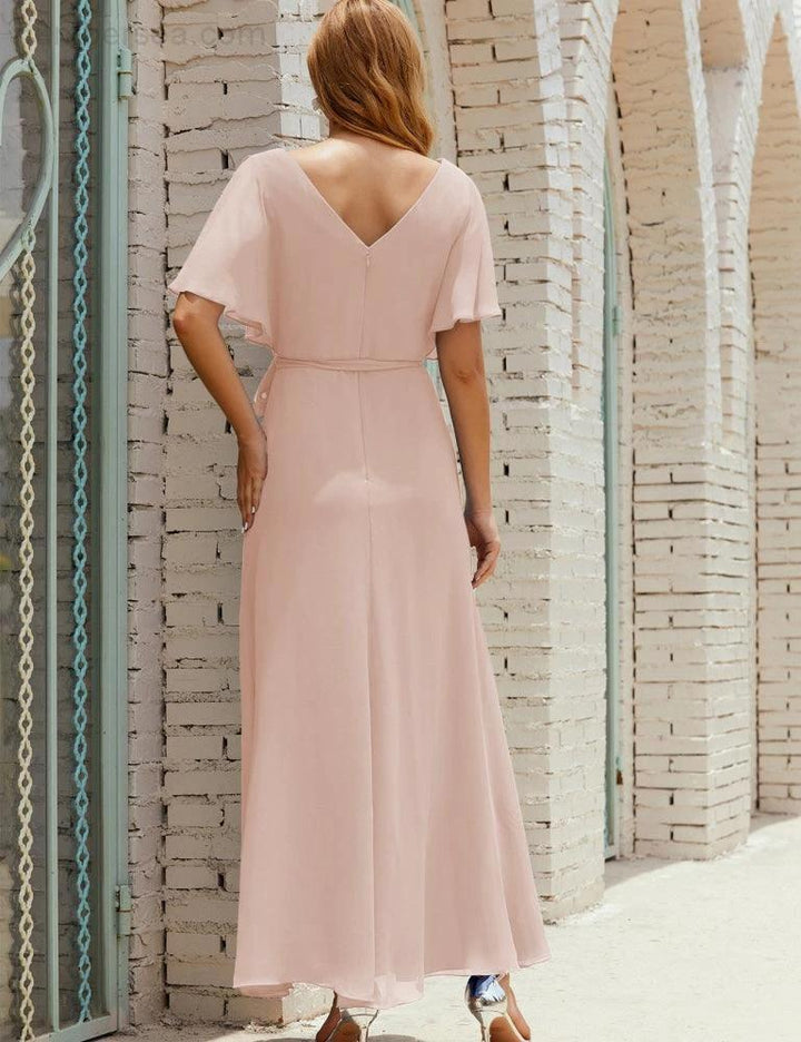 Numbersea V-Neck Bridesmaid Dress Long Formal Dresses with Belt for 28022 by numbersea