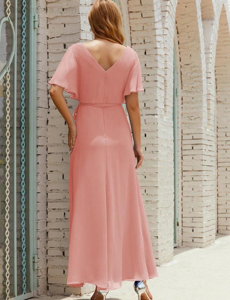 Numbersea V-Neck Bridesmaid Dress Long Formal Dresses with Belt for 28022 by numbersea