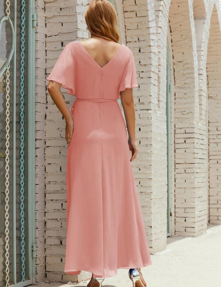 Numbersea V-Neck Bridesmaid Dress Long Formal Dresses with Belt for 28022 by numbersea