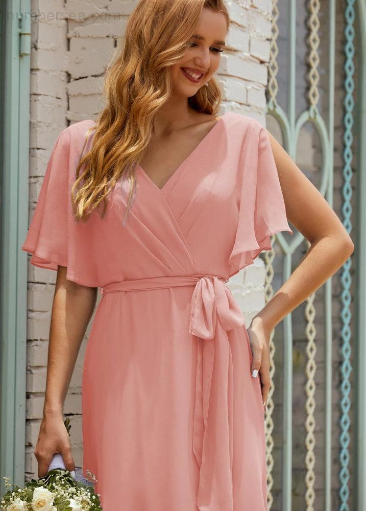 Numbersea V-Neck Bridesmaid Dress Long Formal Dresses with Belt for 28022 by numbersea