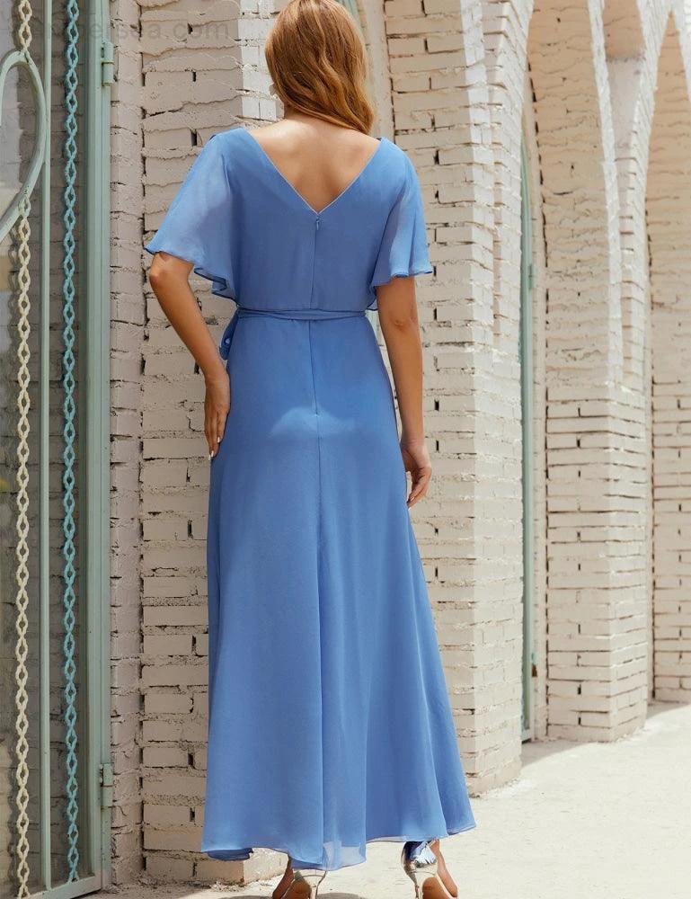 Numbersea V-Neck Bridesmaid Dress Long Formal Dresses with Belt for 28022 by numbersea