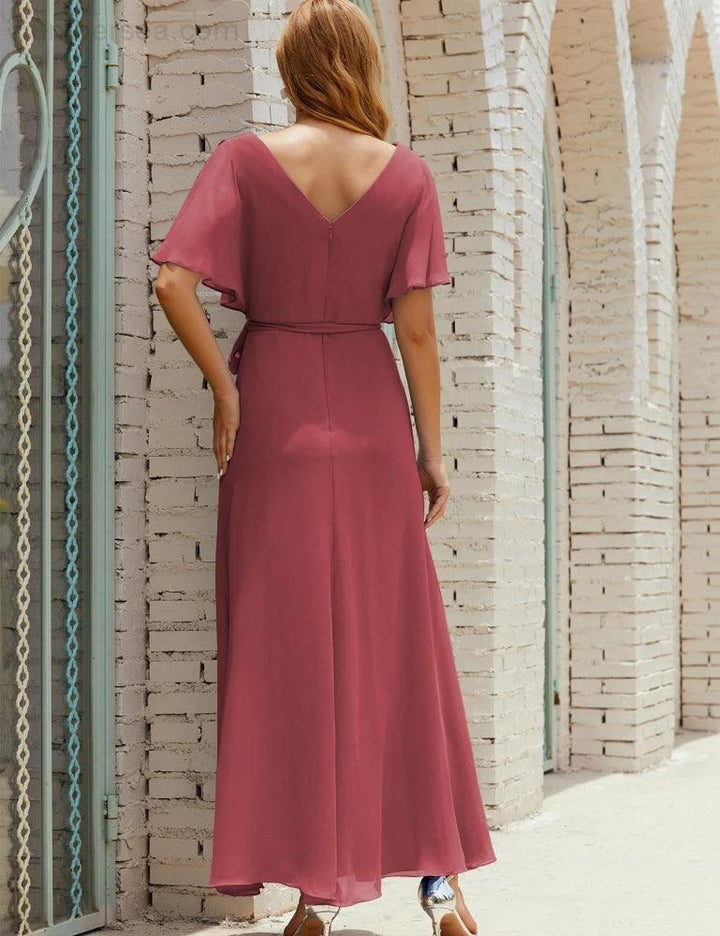Numbersea V-Neck Bridesmaid Dress Long Formal Dresses with Belt for 28022 by numbersea