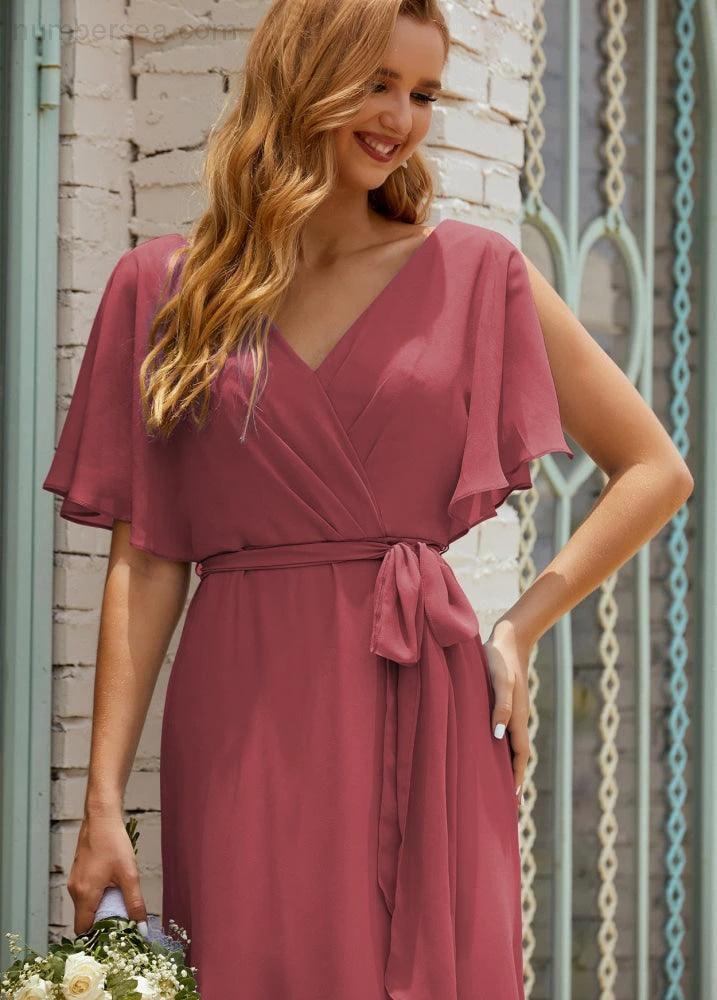 Numbersea V-Neck Bridesmaid Dress Long Formal Dresses with Belt for 28022 by numbersea