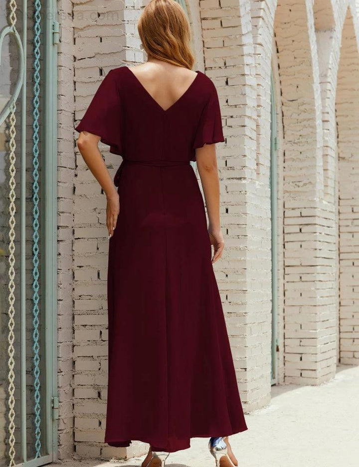 Numbersea V-Neck Bridesmaid Dress Long Formal Dresses with Belt for 28022 by numbersea