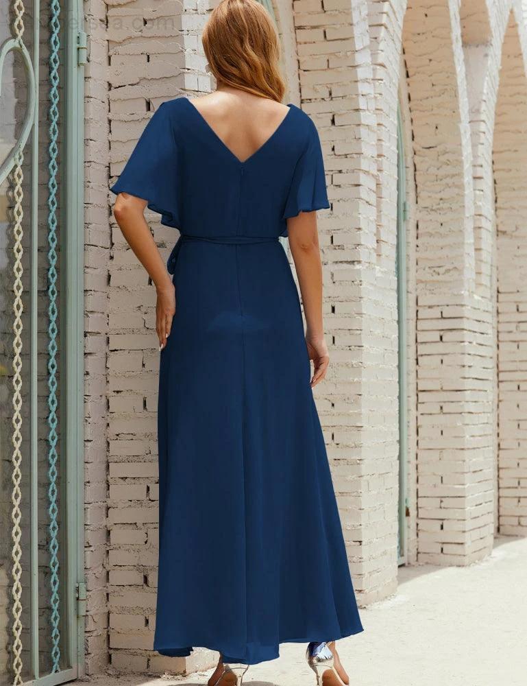 Numbersea V-Neck Bridesmaid Dress Long Formal Dresses with Belt for 28022 by numbersea