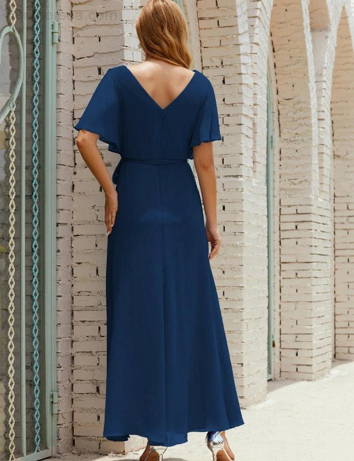 Numbersea V-Neck Bridesmaid Dress Long Formal Dresses with Belt for 28022 by numbersea