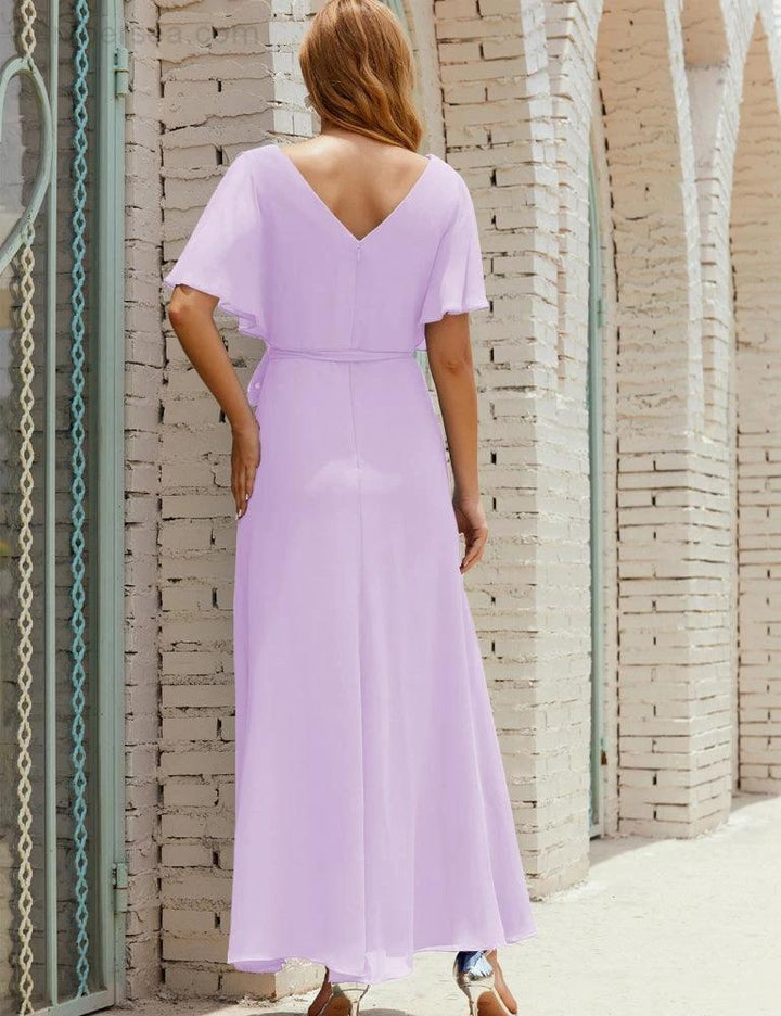 Numbersea V-Neck Bridesmaid Dress Long Formal Dresses with Belt for 28022 by numbersea