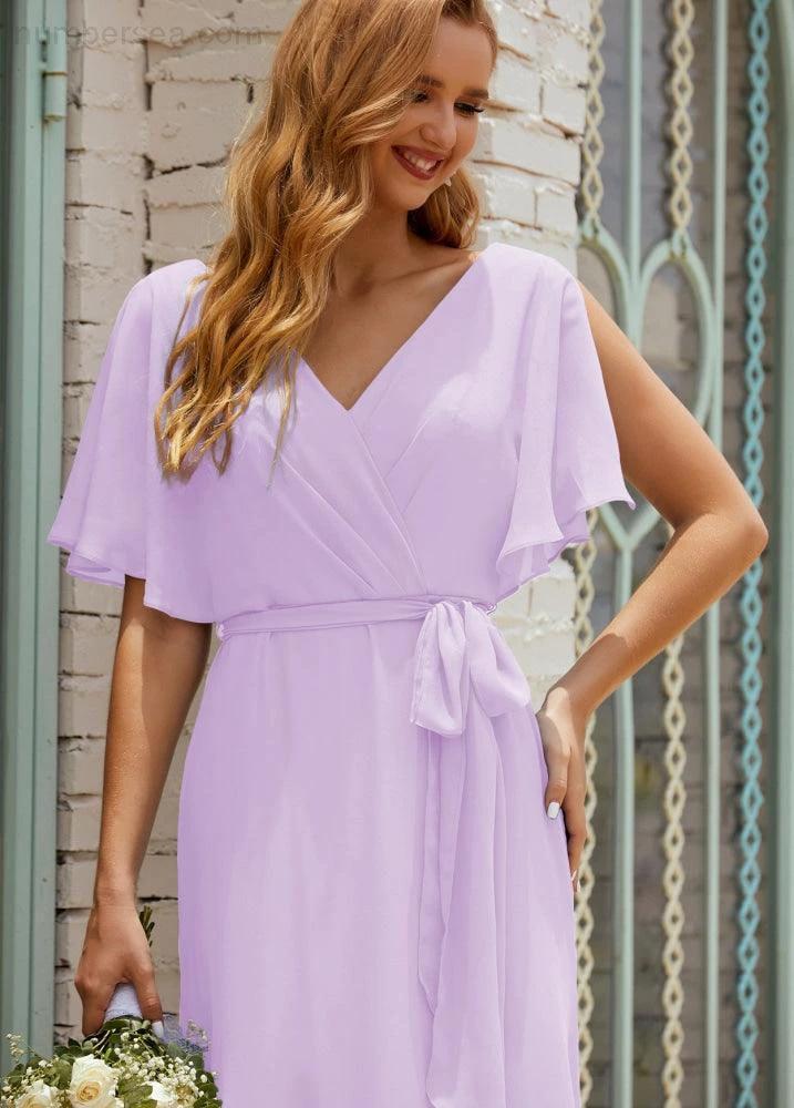 Numbersea V-Neck Bridesmaid Dress Long Formal Dresses with Belt for 28022 by numbersea