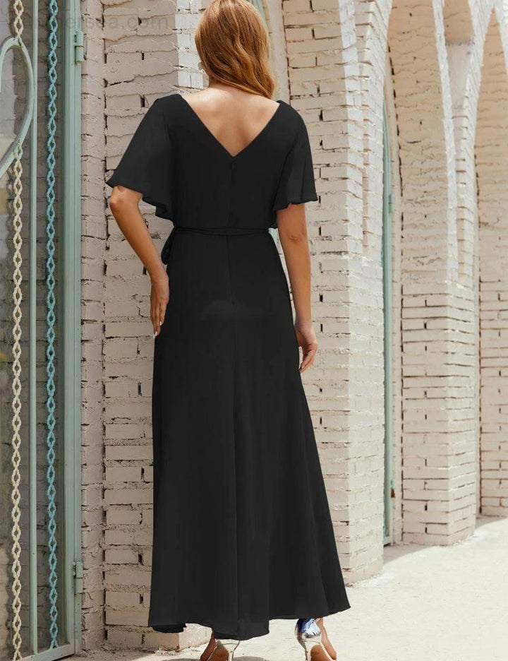 Numbersea V-Neck Bridesmaid Dress Long Formal Dresses with Belt for 28022 by numbersea