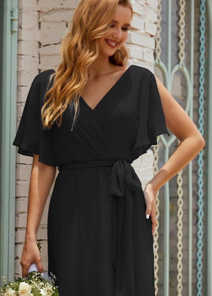 Numbersea V-Neck Bridesmaid Dress Long Formal Dresses with Belt for 28022 by numbersea