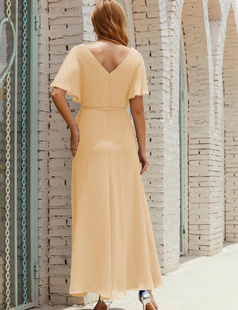 Numbersea V-Neck Bridesmaid Dress Long Formal Dresses with Belt for 28022 by numbersea