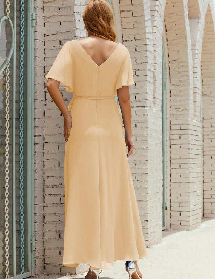 Numbersea V-Neck Bridesmaid Dress Long Formal Dresses with Belt for 28022 by numbersea
