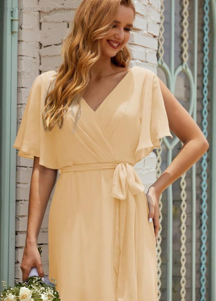 Numbersea V-Neck Bridesmaid Dress Long Formal Dresses with Belt for 28022 by numbersea