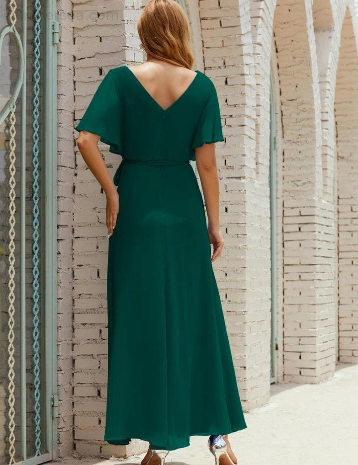 Numbersea V-Neck Bridesmaid Dress Long Formal Dresses with Belt for 28022 by numbersea